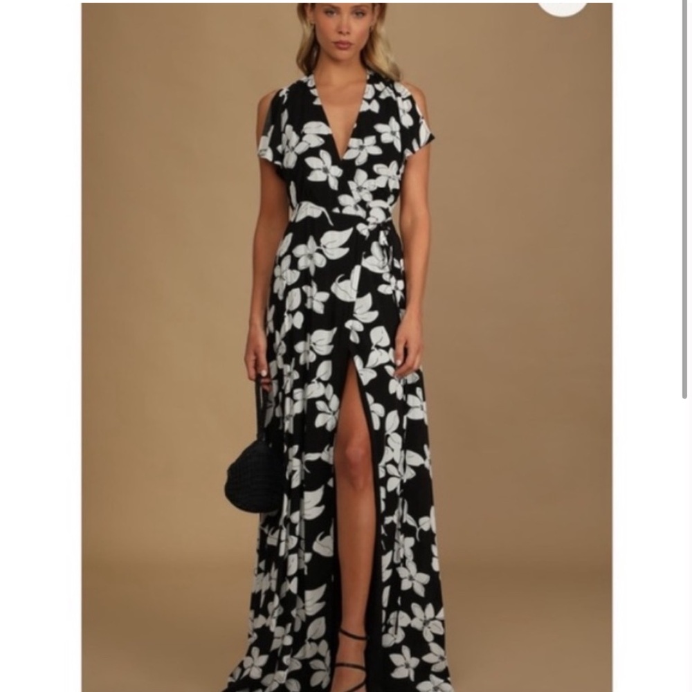 Lulus Azalea Regalia Black Floral Print Wrap Maxi Dress - Size L